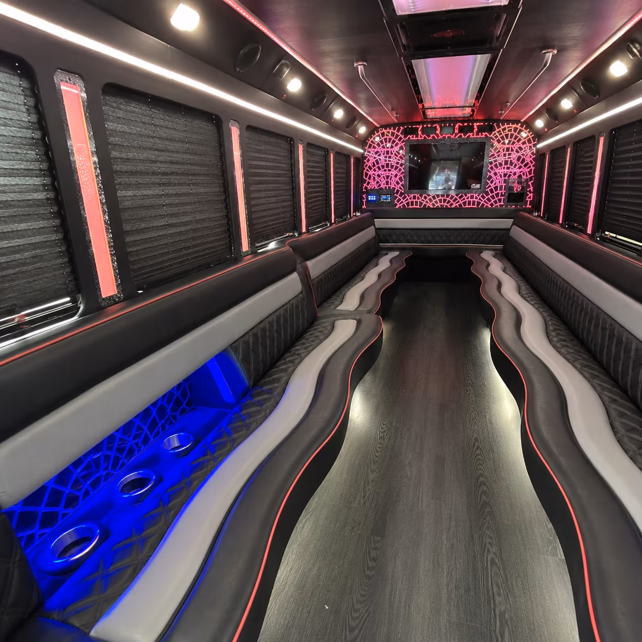 Passenger watching the Austin scenery during a regional party bus road trip